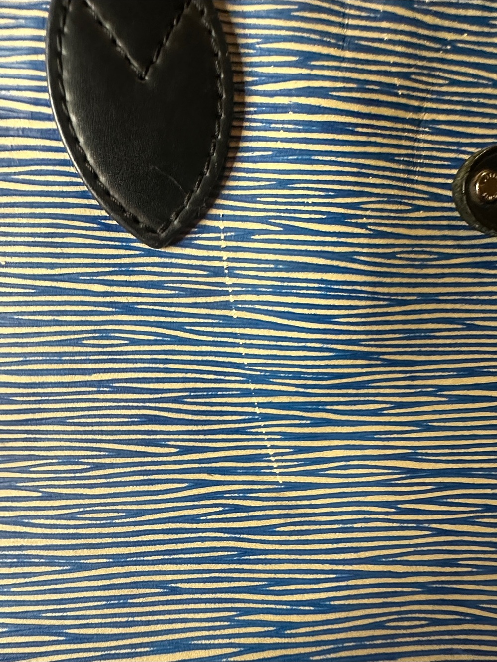 Louis Vuitton Blue Striated Epi Neverfull MM Leather Tote with Black Trim - Picture 9 of 12